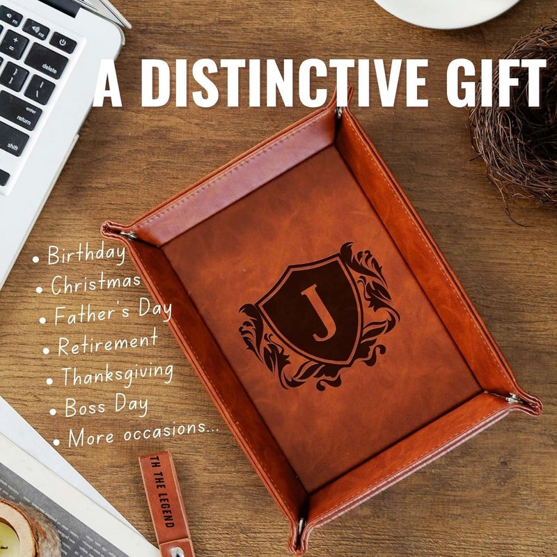 INNObeta Initial Valet Tray, Desktop Storage Organizer, PU Leather Bedside Tray Key Coin Holder, Personalised Gifts for Men, Birthday, Christmas, Letter K - Image 5